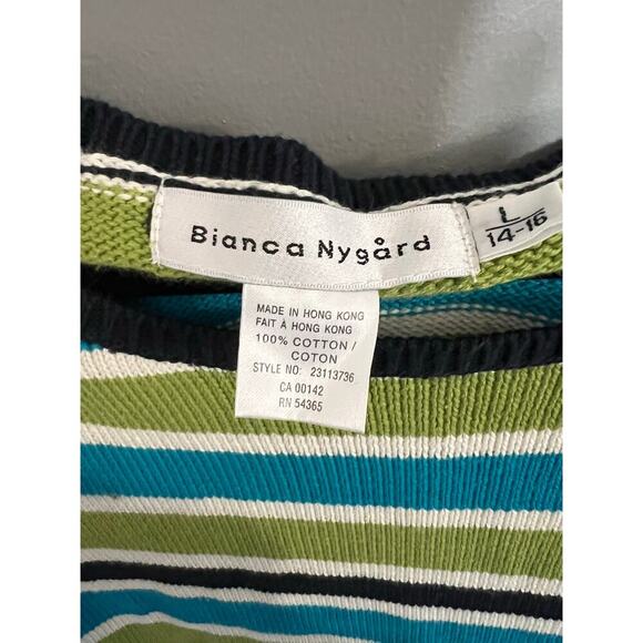 Bianca Nygard Knit Sweater Large Striped‎ Blue Green Black Long Sleeve - Picture 3 of 4